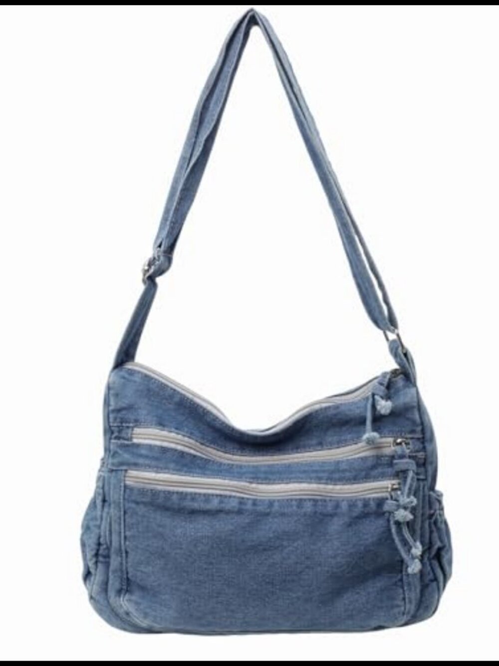 Denim Tote Bag for Women Adjustable Strap Zip Crossbody Shoulder Handbag